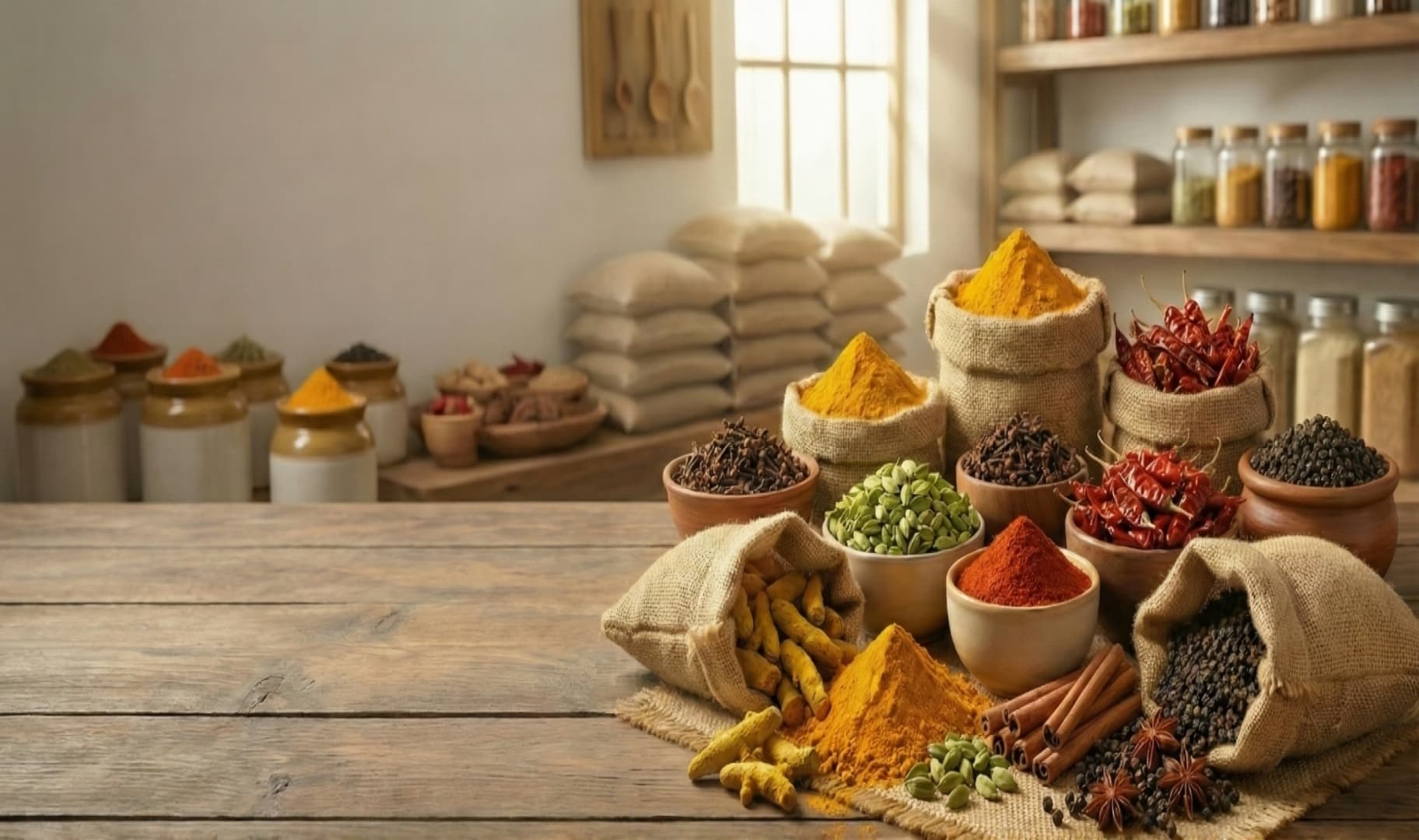 Colorful array of Indian spices